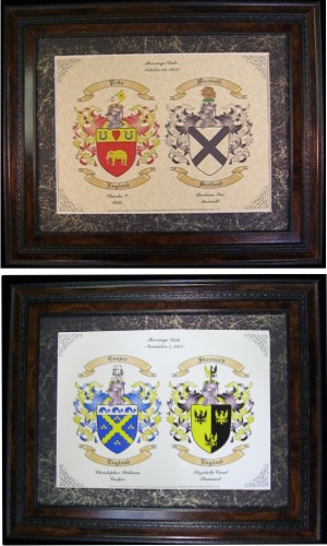 This Wedding Display for a Marriage Showing Two Coats of Arms is a unique