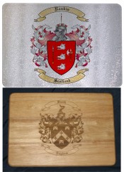 Glass Cutting Board or Wood Cutting Boards with Coat of Arms / Crest