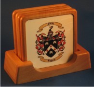Wood Drink / Beer Coasters with Family Coat of Arms 
