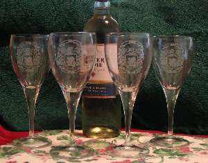 Laser Etched Stemware Glass with Coat of Arms Designs