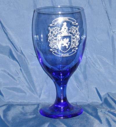 Cobalt Blue Goblets / Wine Glasses with Family Crest / Coat of Arms