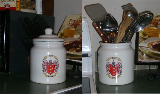 Cookie Jar / Canister with Family Crest / Coat of Arms