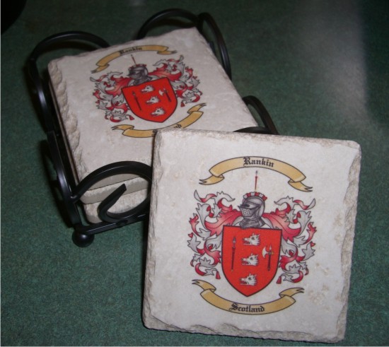 Stone Drink Coasters with Coat of Arms Print