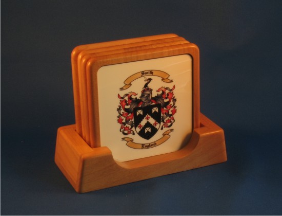 Wood Drink / Beer Coasters with Family Coat of Arms